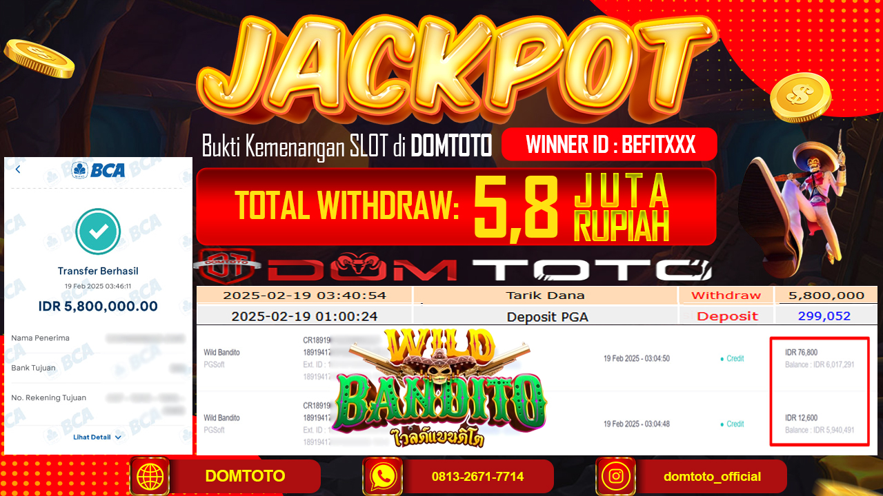 JACKPOT SLOT WILD BANDOITO 19 FEBRUARI 2025
